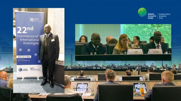 IN PERSON AGAIN. Ibrahim Pam, Head of the IIU speaks to an audience of integrity professionals at the 22nd Conference of International Investigators, 02 June.